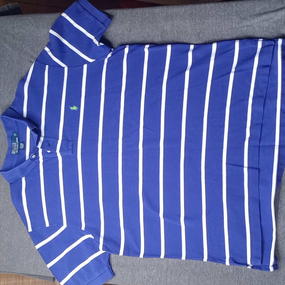 VINTAGE Polo Ralph Lauren‎ Shirt Adult XL Blue White Green Pony Stripes